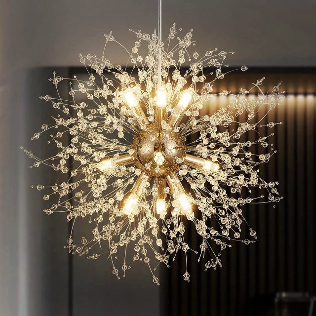 IRALAN Moderne Kristall-Pendelleuchte Löwenzahn-Design in Transparent mit Chrom-Finish für Wohnzimmer und Esszimmer - Bild 1