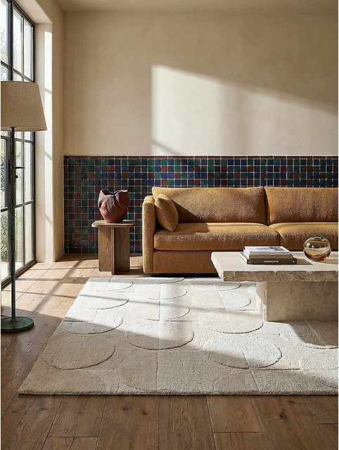 Wollteppich Kurzflor Kadima Design in Elfenbein mit Kreis-Relief und High-Low-Effekt, B: 160 cm, T: 230 cm - Bild 1