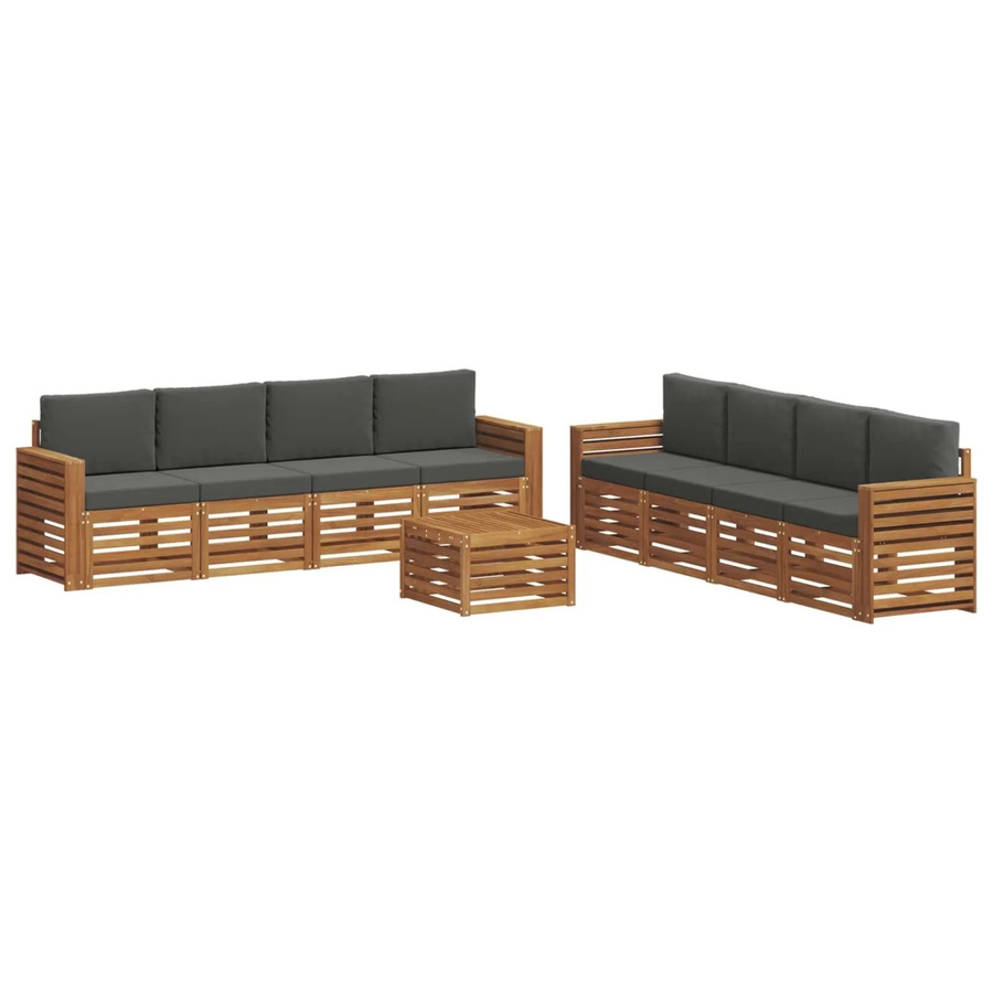 vidaXL 9-teilige Sofagarnitur aus Massivholz Akazie in Natur und Anthrazit mit Tisch, Sesseln und Kissen im modernen Latten-Design - Bild 2
