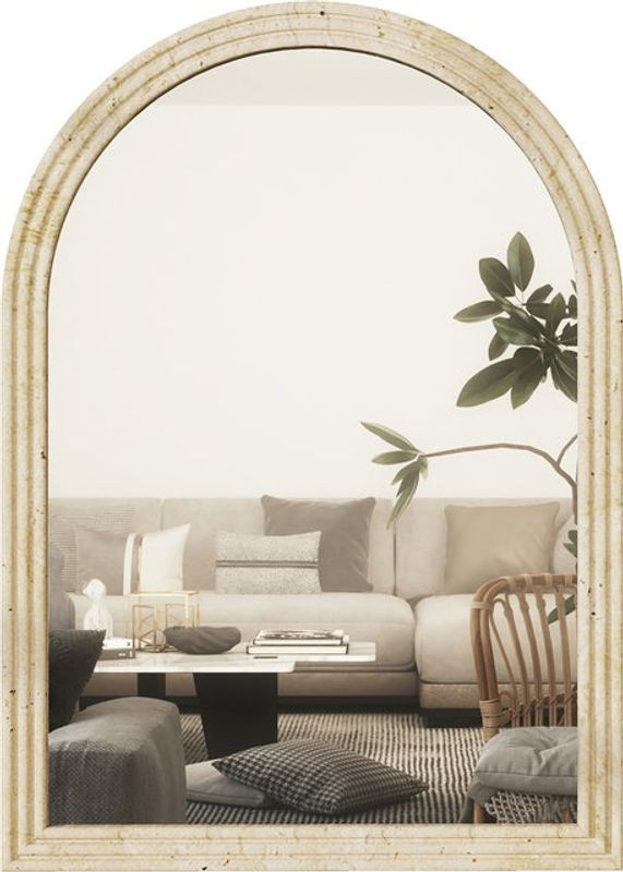 HOMCOM Wandspiegel Bogenförmig in Beige mit Kunststoffrahmen für Badezimmer, Schlafzimmer und Wohnzimmer, B/H: 50 x 70 cm - Bild 1