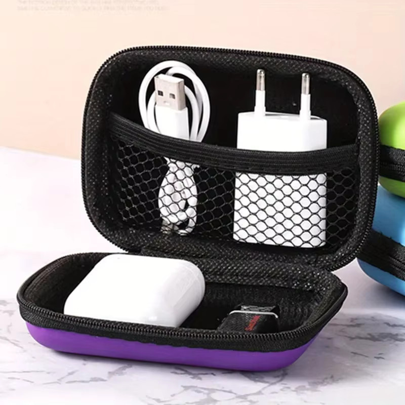 Tragbare Reise-Organizer Tasche für Kopfhörer und Elektronik-Kabel in Dopamin-Farben mit Reißverschluss - Bild 2