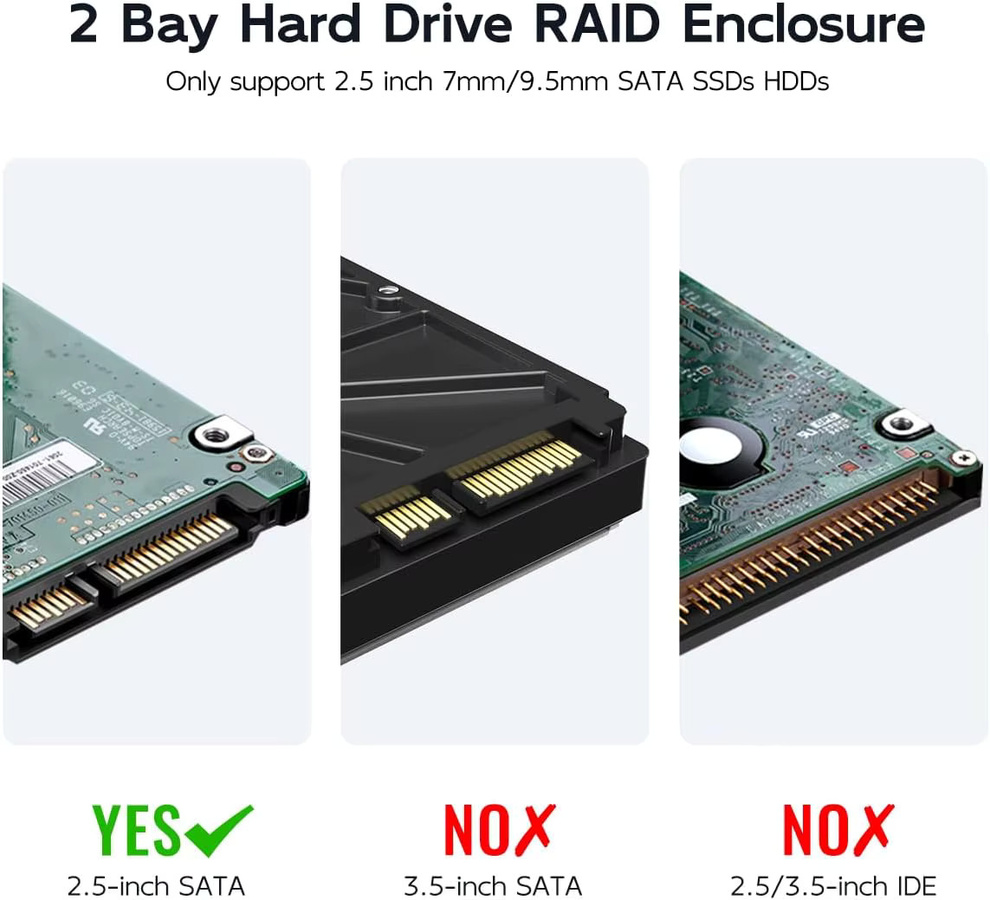 MAIWO Dual Bay RAID-Festplattengehäuse mit USB 3.0 für 2,5-Zoll-SATA-SSD/HDD, unterstützt UASP und 4 RAID-Modi, Schwarz - Bild 2