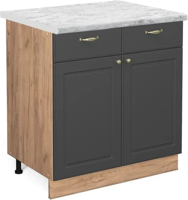 Vicco Küchenunterschrank Fame-Line in Anthrazit-Gold und Goldkraft Eiche mit Marmor-Optik, Breite: 80 cm - Bild 1