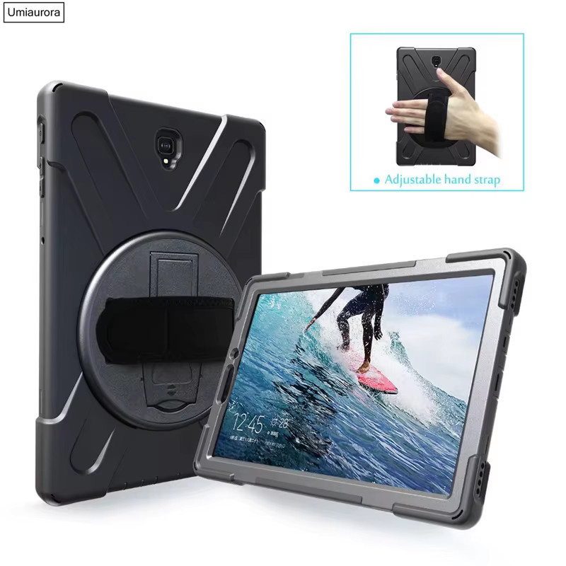Robuste Heavy Duty Schutzhülle für Samsung Galaxy Tab S4 10,5 Zoll SM-T830 SM-T835 mit Handschlaufe und Ständer in Schwarz und Pink - Bild 2
