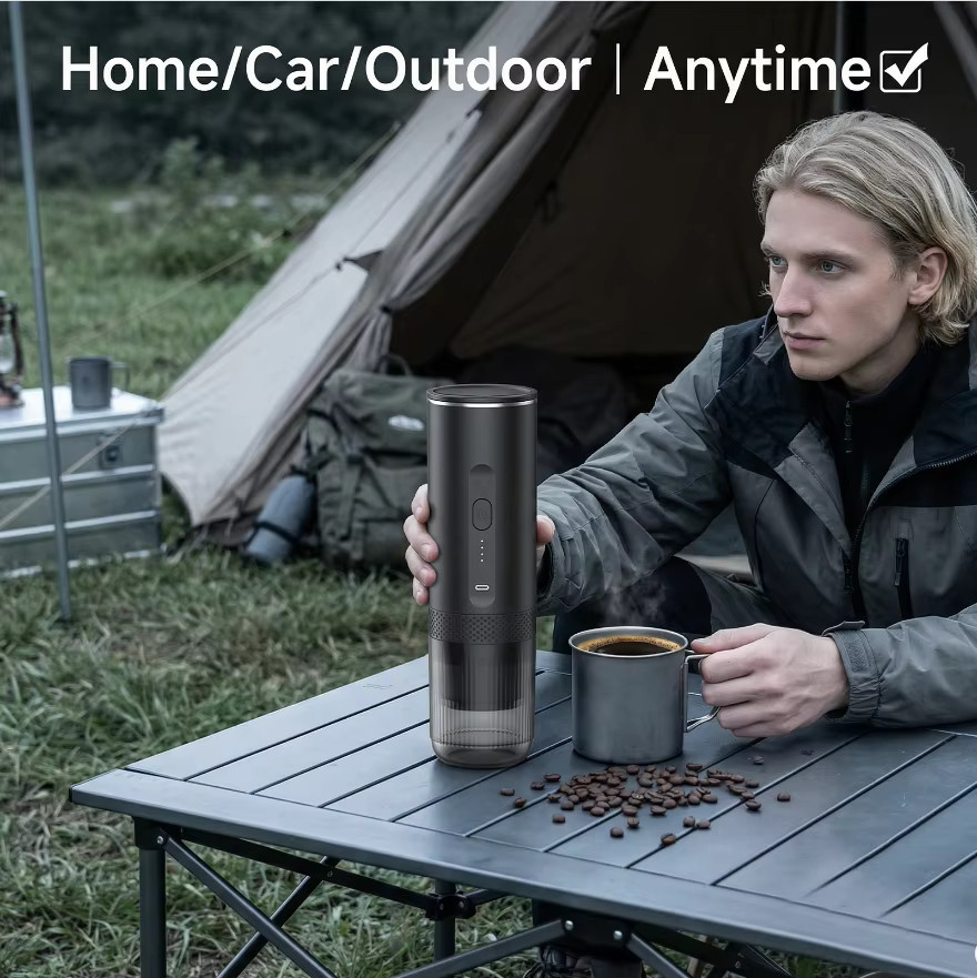 Betuyoo Tragbare Kapsel-Kaffeemaschine in Schwarz, 2-in-1 Espressomaker für Nespresso Original Kapseln und gemahlenen Kaffee mit 20 Bar Druck und 7500mAh Akku - Bild 4