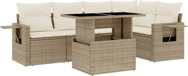 vidaXL 6-teilige Garten-Sofagarnitur aus Poly-Rattan mit Kissen in Beige-creme - Bild 1