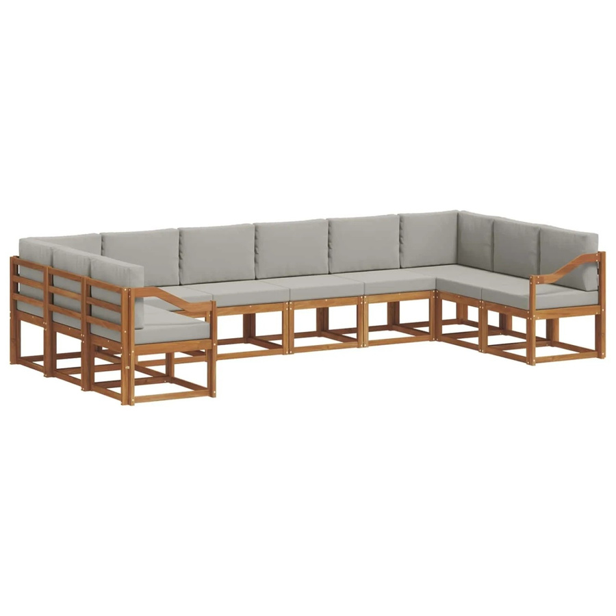 vidaXL Outdoor-Sofagarnitur in L-Form aus massivem Akazienholz mit 10-teiligem Set, Farbe Natur und Grau - Bild 2