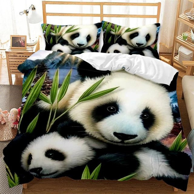 Panda Tiger Bettwäsche Set mit 3D-Tierprint, 3-teilig, Schwarz, B/H: 200 x 200 cm, Kissenbezüge: 50 x 70 cm - Bild 1