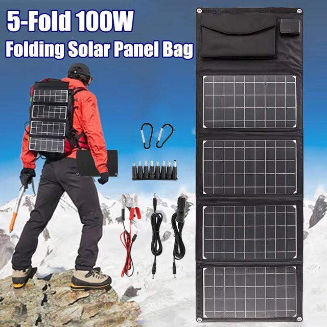 Luxuglow Faltbares Solar Panel 100W Tragbares Solar Ladegerät mit USB-C für Outdoor und Camping in Schwarz - Bild 1