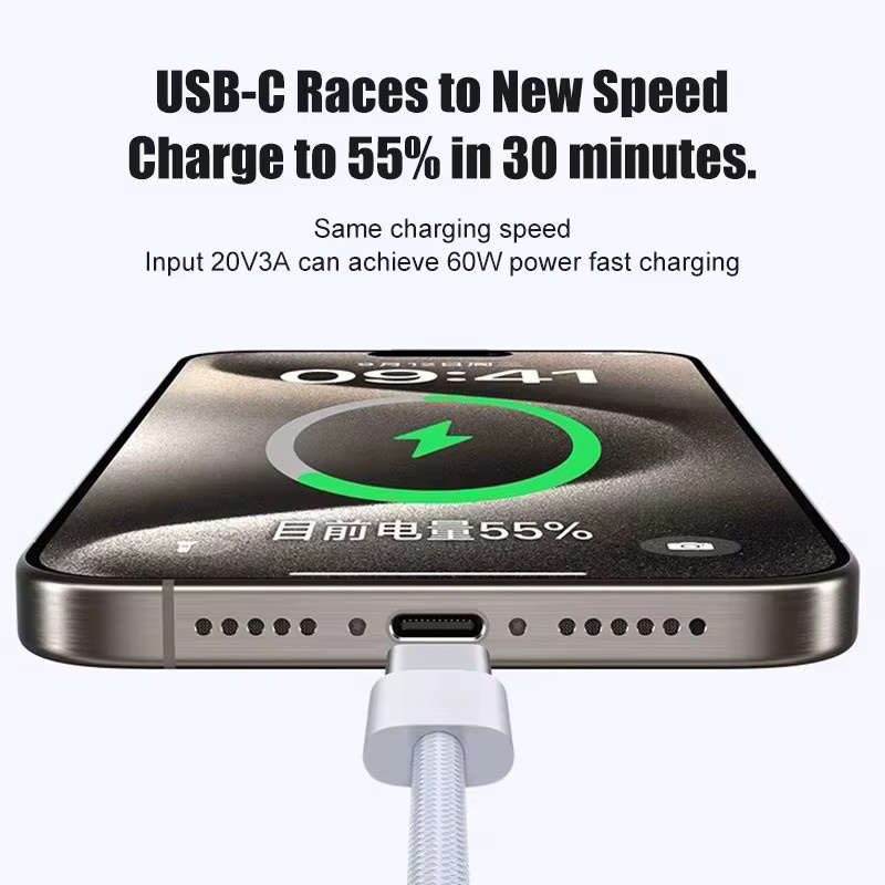 Koovesy USB-A auf USB-C Ladekabel in Weiß mit 20 W Schnellladefunktion für iPhone 15, Huawei, Xiaomi und Samsung Android Geräte - Bild 3