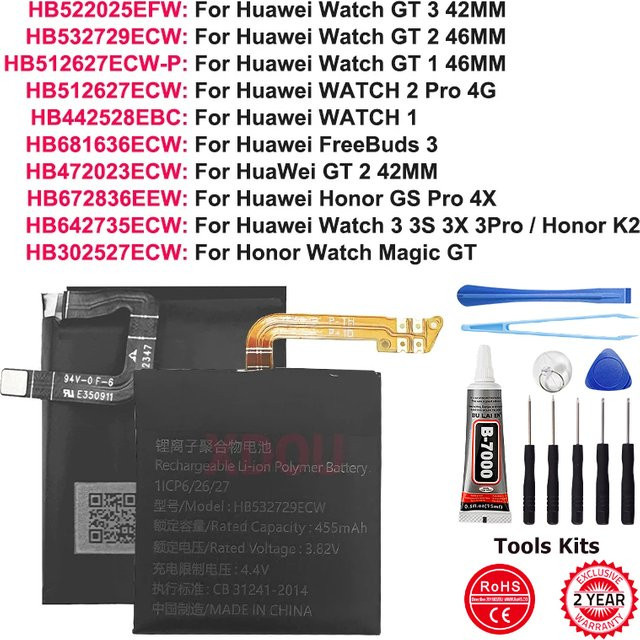 XDOU Ersatzakku für Huawei Smartwatch GT3 46mm, GT1 und Watch 2 Pro, Modell HB532729ECW und HB512627ECW - Bild 1