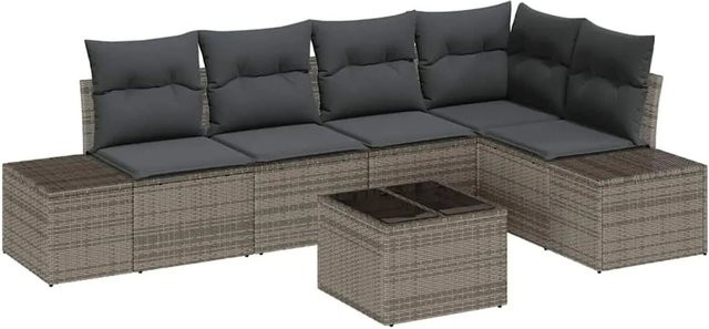 vidaXL Gartensofa-Set aus Poly-Rattan und Akazienholz in Grau mit integriertem Speicher und Polsterung - Bild 1