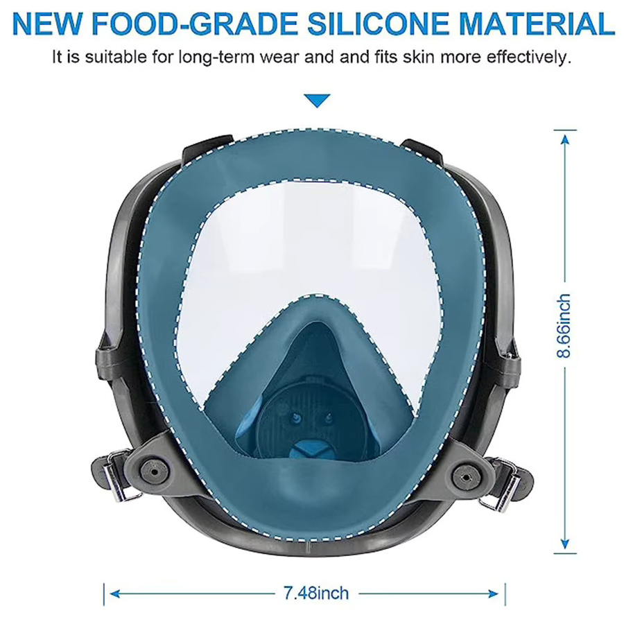Vollgesichtsmaske Atemschutzgerät mit Aktivkohle-Filter für Industrie und Lackierarbeiten in Grau und Schwarz - Bild 3