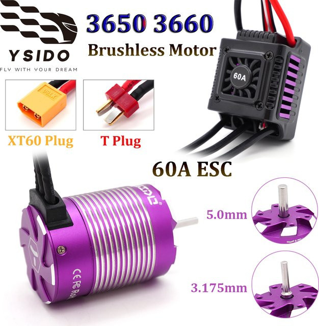 YSIDO Sensorloser bürstenloser 3650 3660 Motor, mit 60 A ESC-Programmierkarte, für 1/10 RC Off-Road-Autos - Bild 1