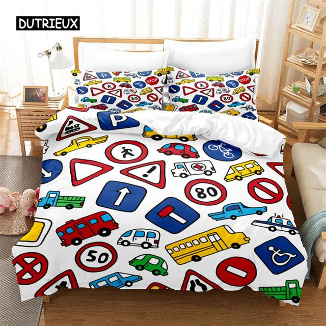 Binchi Outdoor Product Cartoon Auto Bettwäsche Set mit 3D Digitaldruck aus Mikrofaser, Mehrfarbig, B/H: 140 x 210 cm - Bild 1
