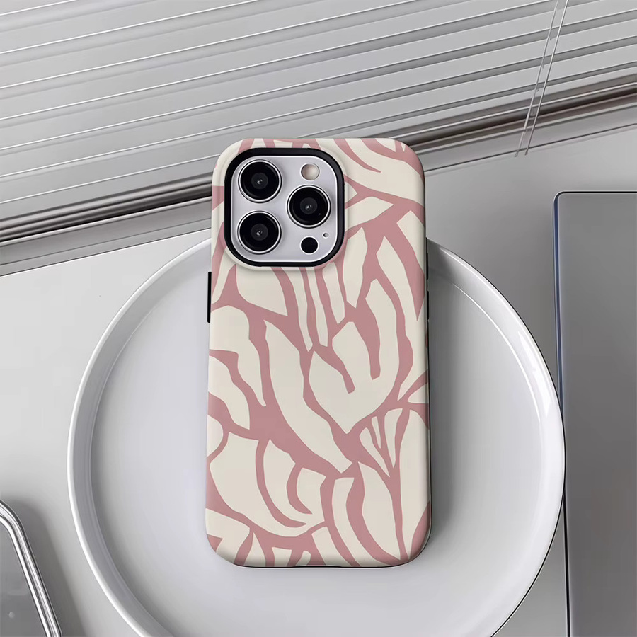 Handyhülle mit rosa Blattmuster für Apple iPhone 11 bis iPhone 17 Pro Max Plus mit doppelschichtiger Rückseite - Bild 3