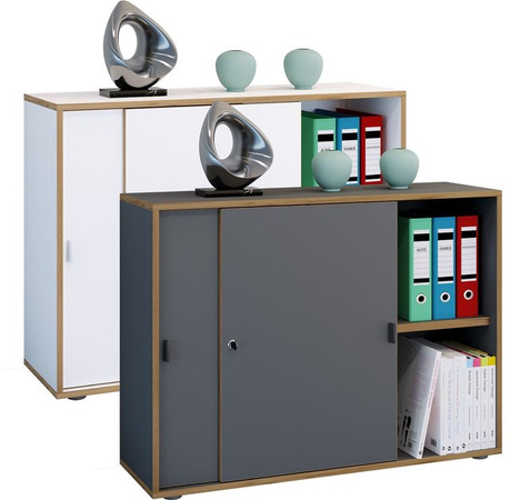 VCM Büroschrank Salia mit 2 Fächern und Schiebetüren, moderner Aktenschrank mit höhenverstellbaren Fachböden, H x B x T: 74 x 100 x 37 cm