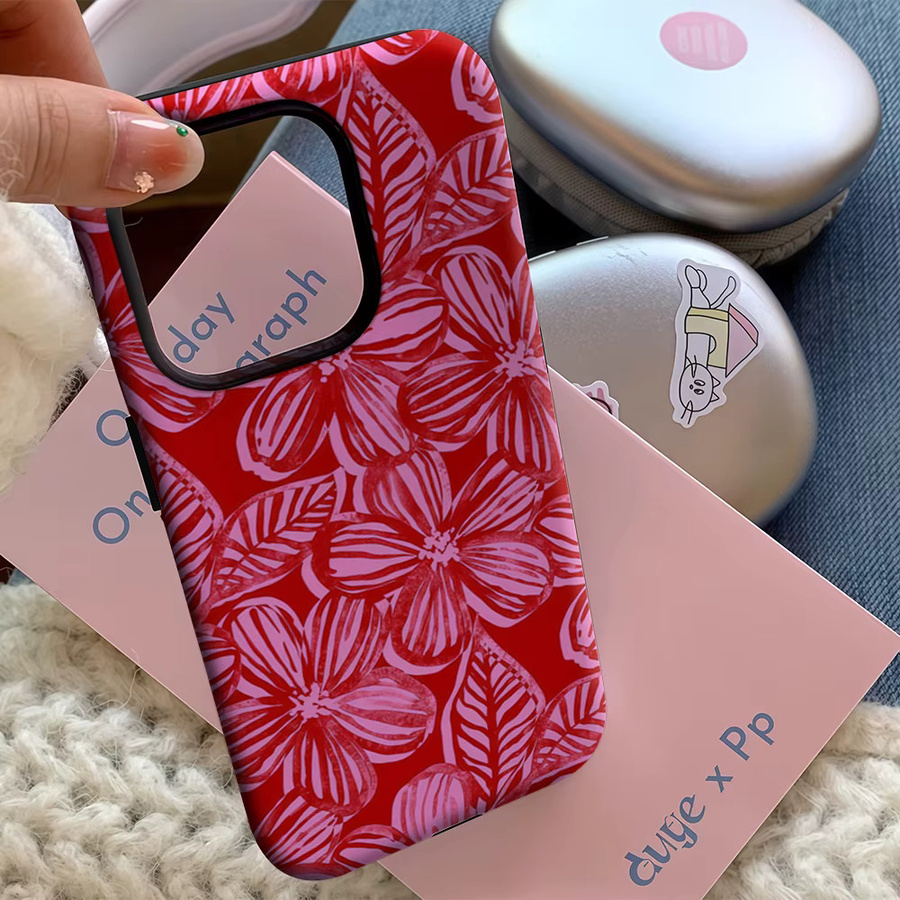 Handyhülle mit rosa und roten Blumen für Apple iPhone 17 16 15 14 13 12 11 Pro Max Plus mit doppelschichtiger Rückseite - Bild 5
