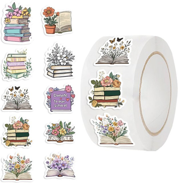 Washi-Tape-Rolle mit Blumen und Buch-Motiven von YourLife Store, Multicolor, 500 Blatt - Bild 1