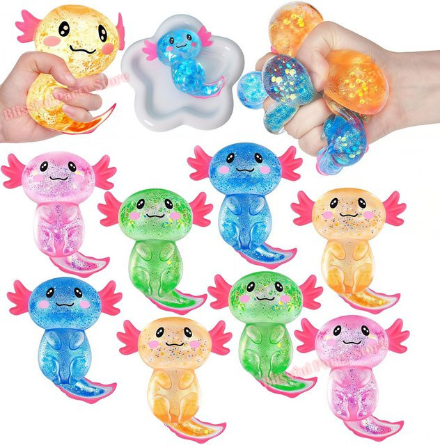 Potdemiel Axolotl Squishy Stressabbau-Spielzeug mit Glitzer, Grün - Bild 1