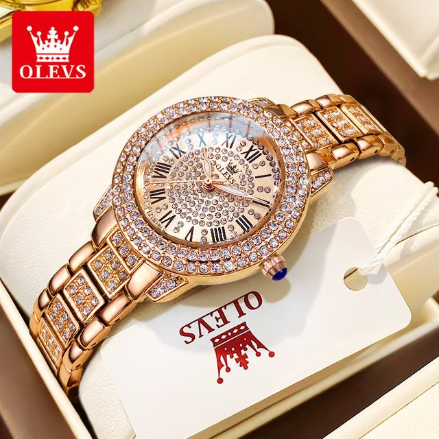 OLEVS Armbanduhr, Diamantbesetzt, Quarz, Roségold, Edelstahl, Damen - Bild 1