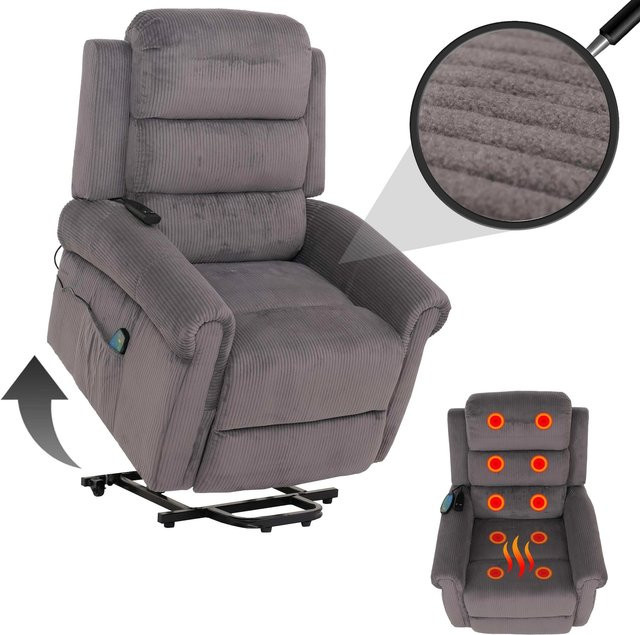 MCW Fernsehsessel K63 Relaxsessel mit Liegefunktion, Aufstehhilfe und Massagefunktion in Dunkelgrau Cord - Bild 2