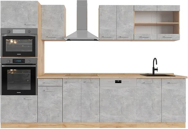 Vicco R-Line Küchenzeile Beton Goldkraft Eiche modern mit Hochschrank Breite: 300 cm - Bild 1
