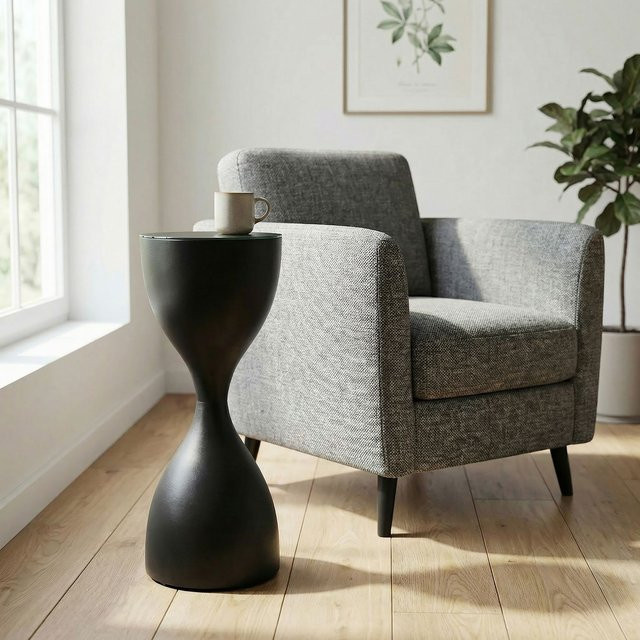 Runder Beistelltisch Finebuy aus Glas und Aluminium in Schwarz, modern mit zentraler Säule, Höhe: 23 cm - Bild 1