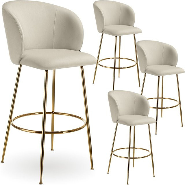 tectake Barstuhl Luana 4er Set in Samtoptik, gepolstert, Farbe Beige Gold, B/T/H: 60 x 51 x 106 cm - Bild 1