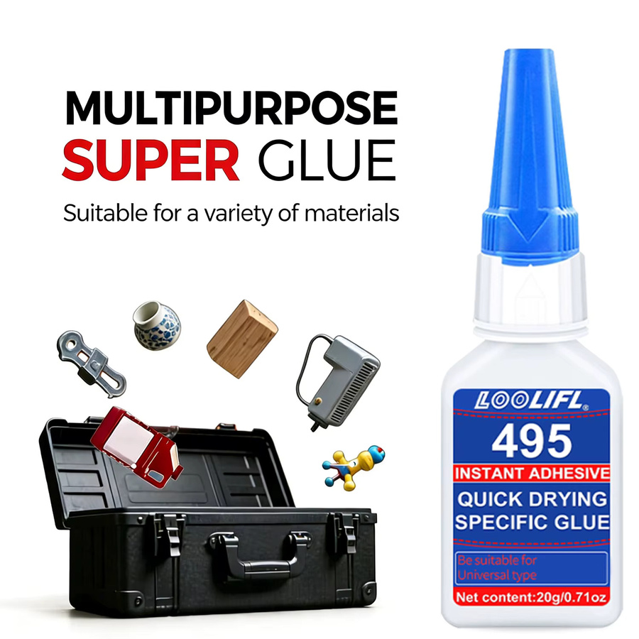 Loolifl 495 Instant Super Glue Cyanacrylat-Klebstoff, transparent, für Metall, Kunststoff, Keramik, Holz, Leder und Gummi - Bild 2