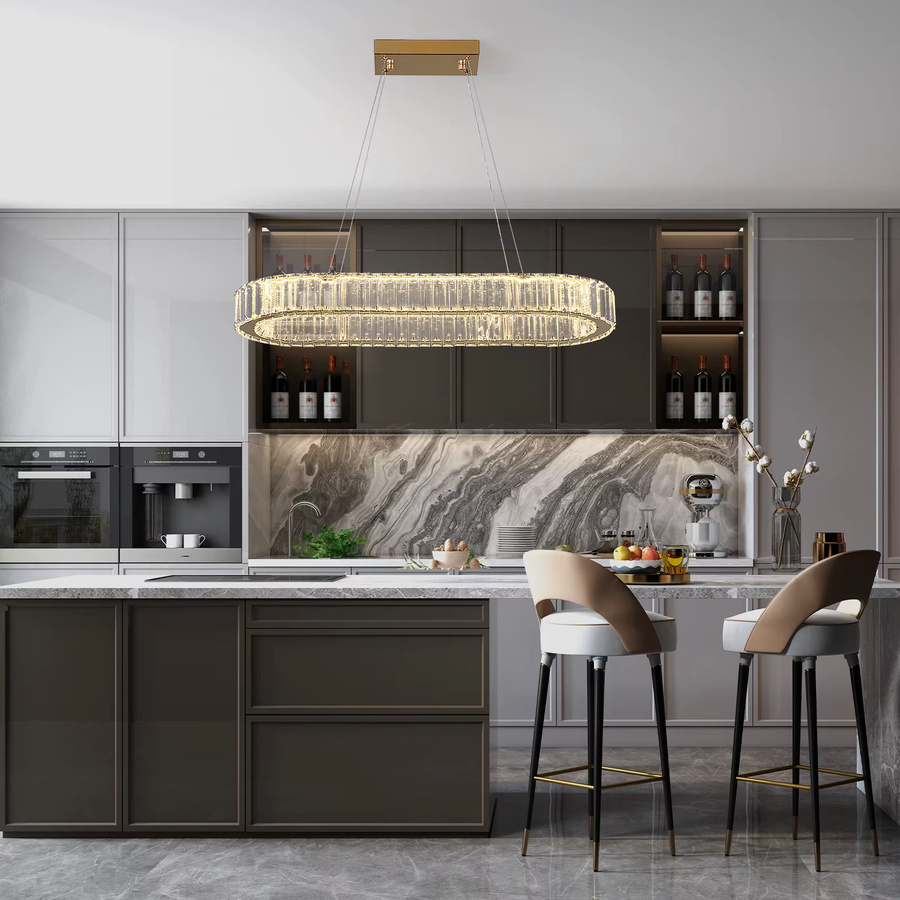 GreeLustr Moderner LED Kronleuchter in Ovalem Design mit Kristall und Metall in Gold/Messing für Wohnzimmer und Küche - Bild 2