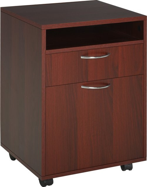 HOMCOM Schreibtisch-Container mit Rollen, mobiler Bürocontainer mit Schublade, Fach und Tür, Dunkelbraun, B/T/H: 40 x 35 x 60 cm - Bild 1