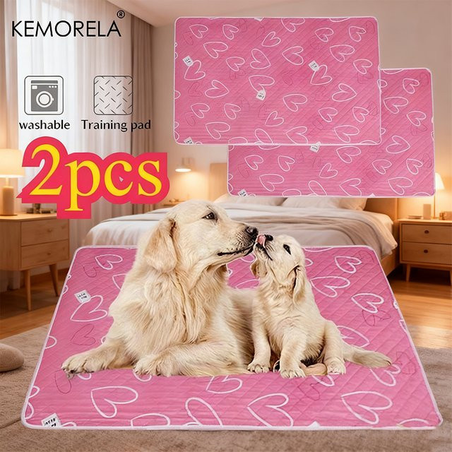 2 Stück KEMORELA Haustier-Pipi-Matte extra groß, wiederverwendbar und rutschfest, pink, aus Polyester für Hunde, Kaninchen, Meerschweinchen und Hamster - Bild 1