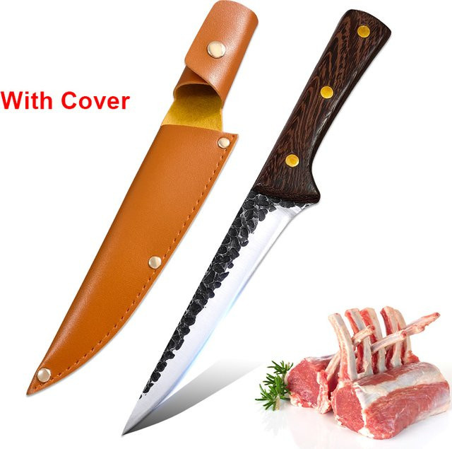 InLeung Handgeschmiedetes Utility-Schneidemesser mit Holzgriff zum Filetieren von Fleisch, Fisch und Obst - Bild 1