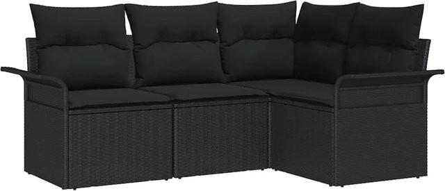 vidaXL Garten-Sofa-Set aus Poly-Rattan in Schwarz mit Kissen, 4-teiliges L-Shape Lounge-Set mit UV-beständigen Polstern - Bild 1