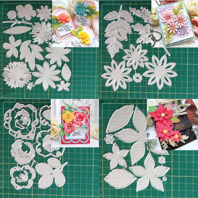 Dekorative Metall-Schablonen für Scrapbooking und Bastelarbeiten mit Blumenmotiv in Silber - Bild 1