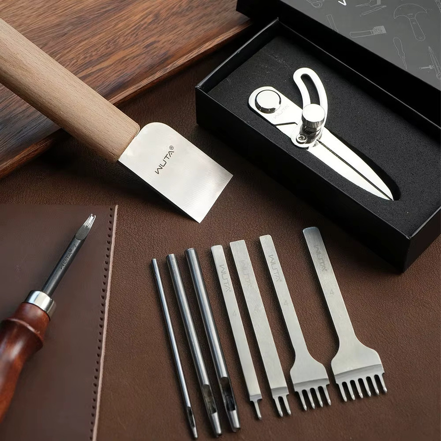 WUTA Lederhandwerk-Werkzeugset mit 63 bis 74 Teilen für Anfänger zum Nähen, Stanzen und Schneiden für professionelles Basteln und DIY-Reparaturen - Bild 4