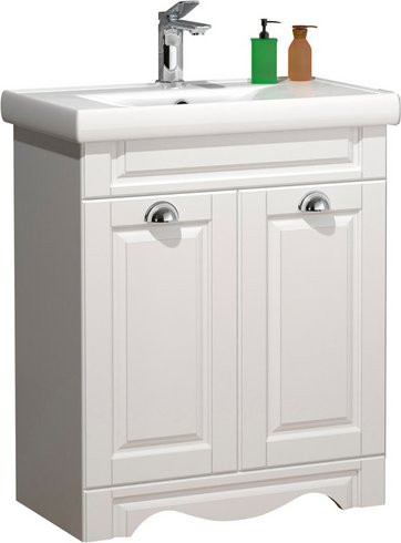 VCM Badmöbel Set Casalo Landhaus Stil 2-tlg. Waschplatz mit Keramik-Waschbecken in Weiss B/H/T: 61 x 81 x 46 cm - Bild 1
