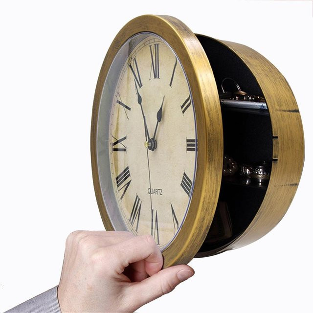 TOMTOP JMS Wanduhr mit versteckter Aufbewahrungsbox für Schmuck und Wertsachen in Schwarz, Analog und Rund - Bild 1