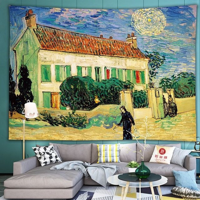 VIKAMA Dekorativer Stoff im Van Gogh-Stil, Mehrfarbig, Wandbehang und Textil für Schlafzimmer und Sofa - Bild 1