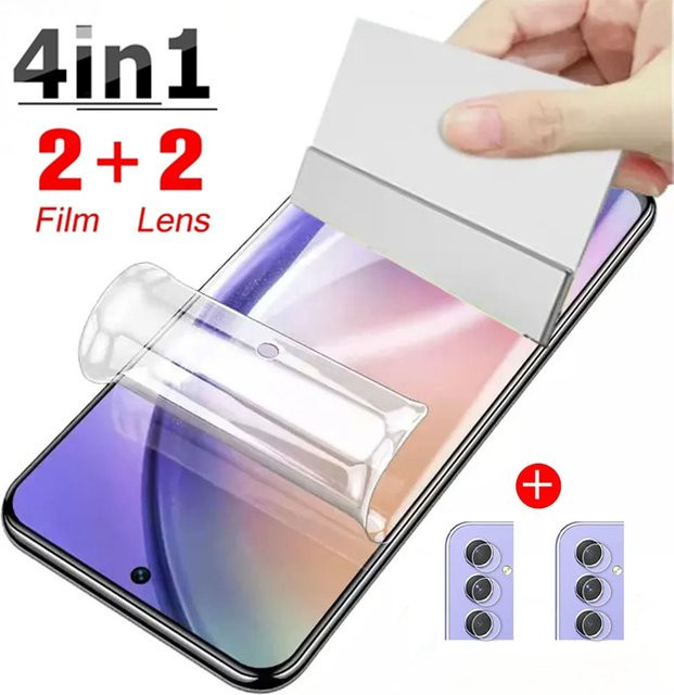 4in1 Hydrogel Schutzfolien Set für Samsung Galaxy A55 A54 A53 A52 A35 A34 A33 A32 A15 A14 A13 inklusive Kameraschutz in Transparent - Bild 1