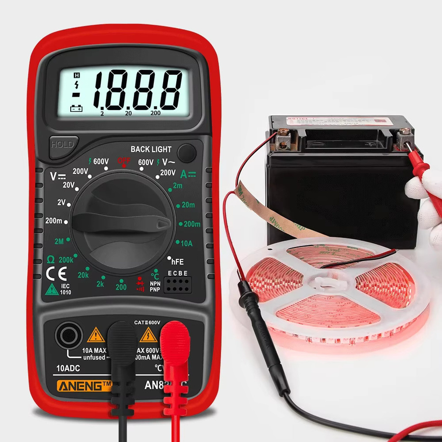 ANENG AN8205C Tragbares Digitales Multimeter in Rot mit LCD-Hintergrundbeleuchtung zur Messung von AC/DC Spannung, Strom und Widerstand - Bild 3