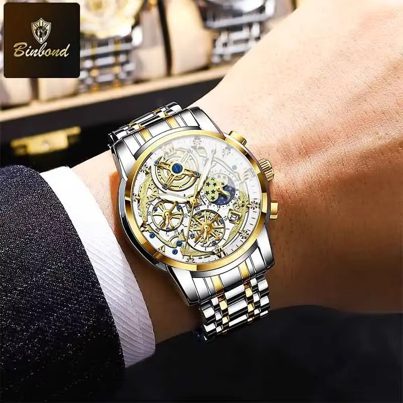 BINBOND Armbanduhr Quarz, Edelstahl, Silber, Herren - Bild 5