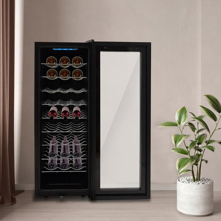 Bymaocar Weinkühlschrank mit Glastür in Schwarz, 90 Liter Kapazität für 30 Flaschen, Kompressorkühlung, Temperaturregelung 12-18 °C