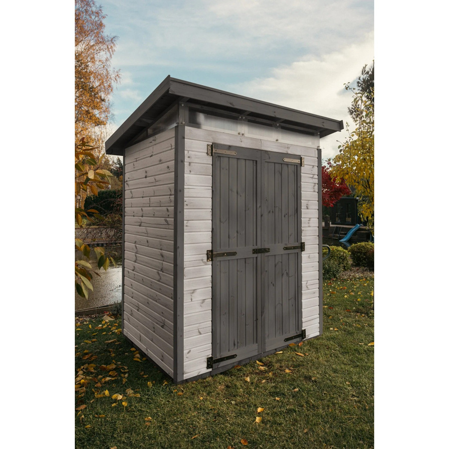 UPYARD Holz-Gartenhaus Strongbox M Grau mit Pultdach und lasierter Holzmaserung, B: 190 cm, T: 76 cm, H: 222 cm - Bild 2