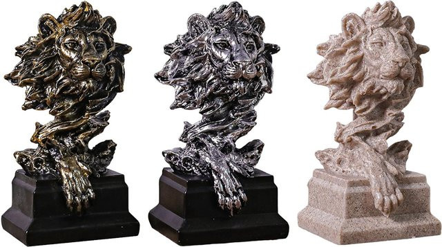 Dekorative Löwenkopf Statue von homyl in Bronze-Optik aus Harz als Kunstfigur für dein Wohnzimmer oder Home Office - Bild 1