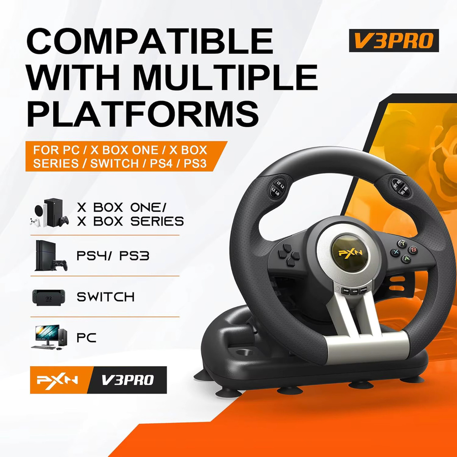 PXN V3 PRO PC-Rennlenkrad mit Pedalen in Schwarz für PC, PS3, PS4, Xbox One, Xbox Series X/S und Nintendo Switch - Bild 2
