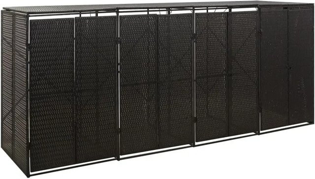 vidaXL Mülltonnenbox für 4 Tonnen aus Poly Rattan und Stahl, Schwarz, B/T/H: 274 x 80 x 117 cm - Bild 1