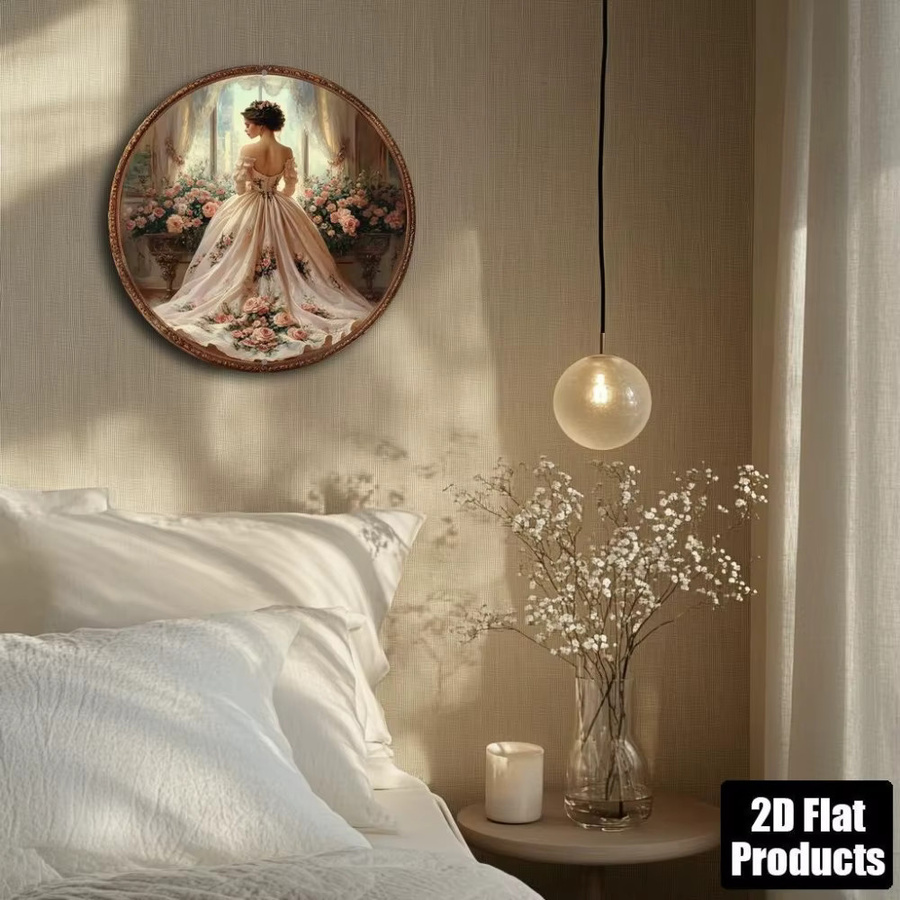 CIFBUY Wandkunst-Plakette im viktorianischen Stil aus Metall, Rosa Kleid-Trägerin mit Blumenhintergrund, Antik-Optik, Breite: 20,32 cm, Höhe: 20,32 cm - Bild 4