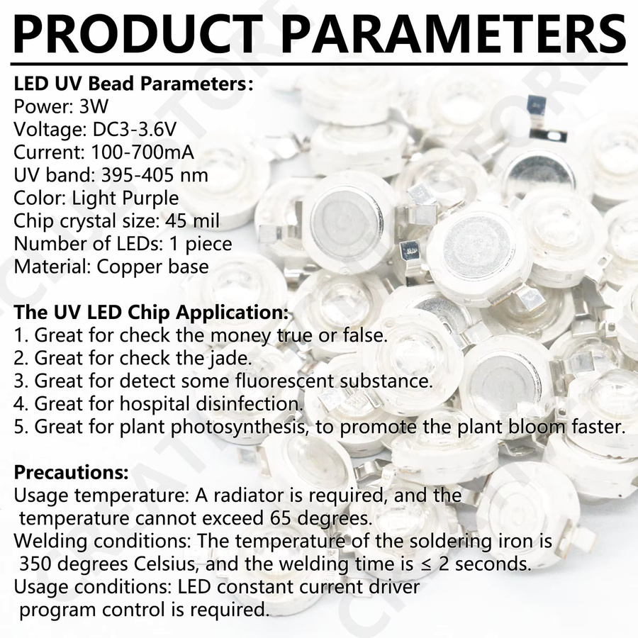 DT&ZM High Power 3W UV LED Violett Ultraviolett 395nm-405nm mit Kupfer Halterung - Bild 2